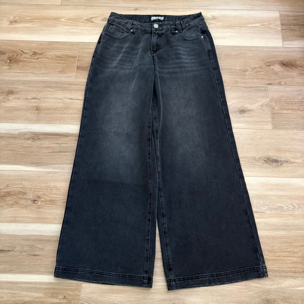 Darker Wavs Outro Embroidered Wide Leg Jeans S